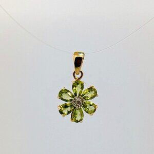 Estate Peridot Flower Pendant 925 Sterling Silver Gold Overlay Vintage Jewelry